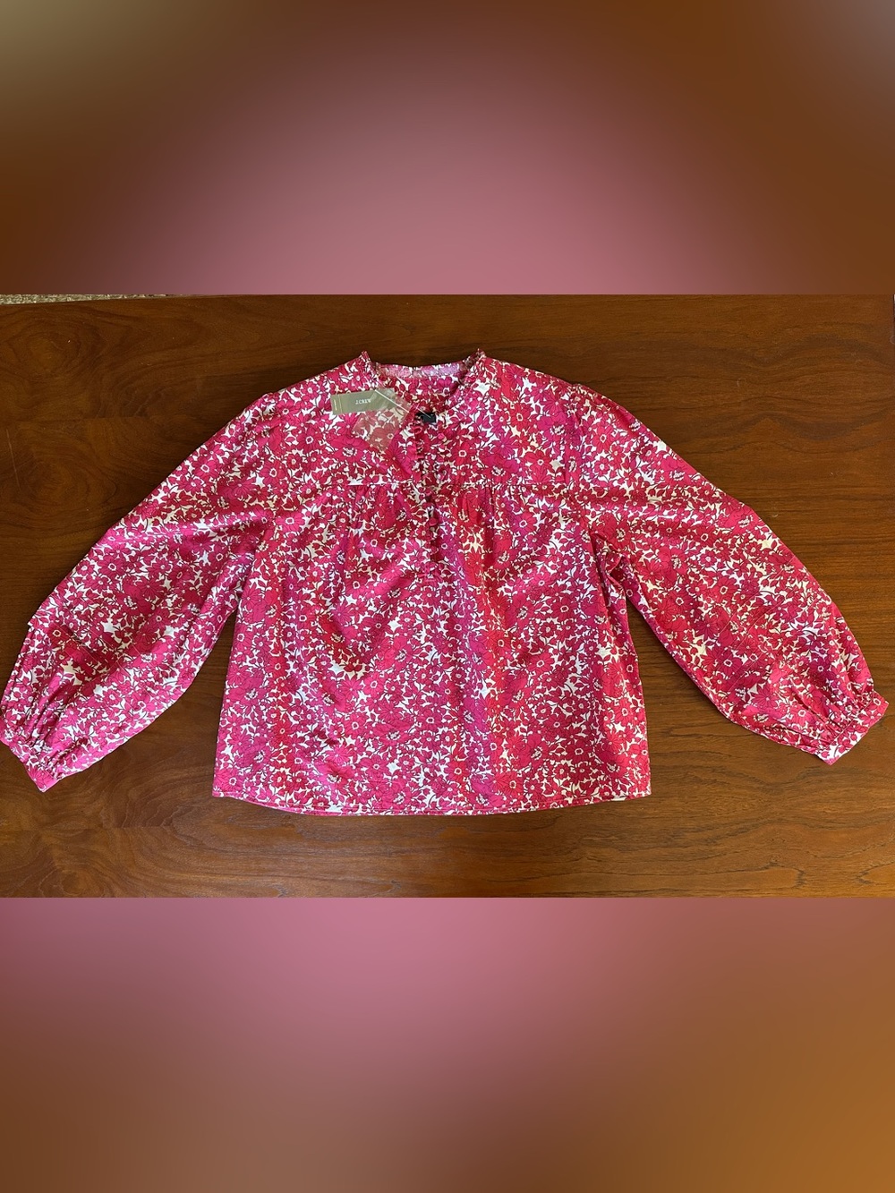 NWT j.Crew women’s Fuchsia Floral Puff-Sleeve Blouse
